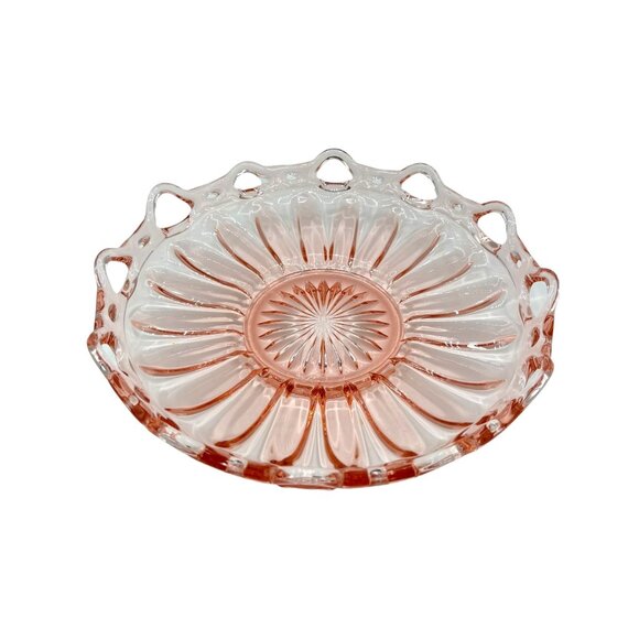 Vintage Pink Depression Glass Serving Ribbed Lace Bowl 12" - Picture 1 of 16